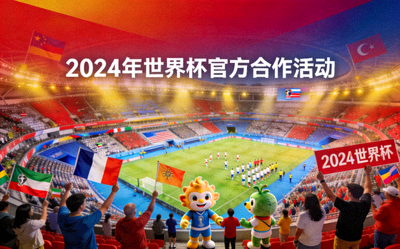 2024年世界杯官方合作活动 - 大型足球场与观众互动场景